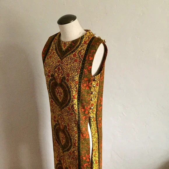 Vintage Yellow and Brown Patterned Tunic - Picture 3 of 4